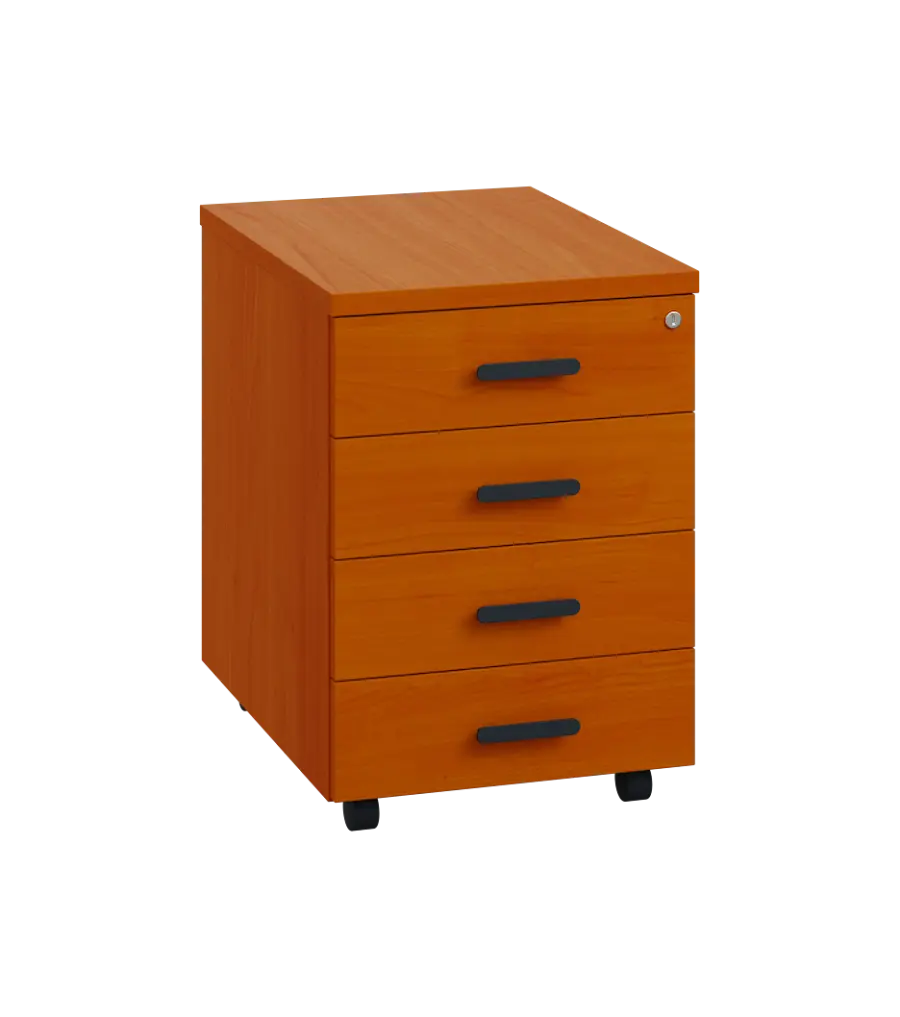 LKZ 2 - 01 kontejner pojízdný, 4-zásuvkový, deska 25 mm, se zámkem na 1. zásuvce, třešeň šumavská